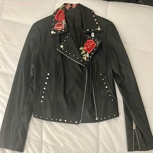 Vintage leather flower studded jacket